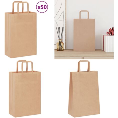 vidaXL Papiertragetaschen 50 Stk. mit Henkeln Braun 21x11x31 cm