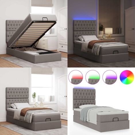 vidaXL Ottomane Bett mit Matratze & LEDs Taupe 90x200 cm Stoff