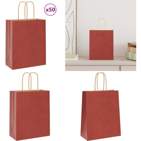 vidaXL Papiertragetaschen 50 Stk. mit Henkeln Rot 18x8x22 cm