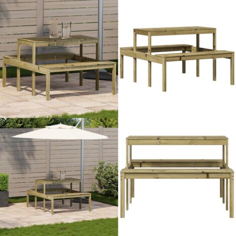 Picknicktisch 110x134x75 cm Imprägniertes Kiefernholz - Holztisch - Gartenmöbel - Esstisch Im Freien - Kiefernholzmöbel - Imprägnierte Möbel - Home & Living