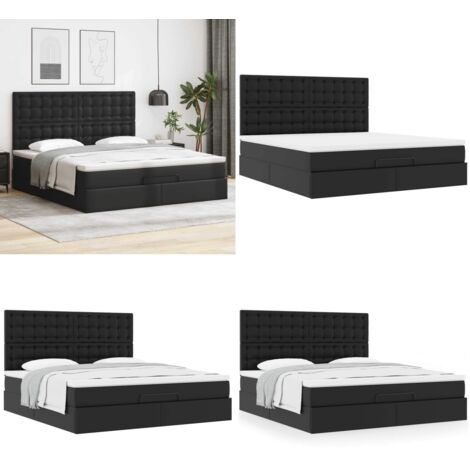 vidaXL Ottoman-Bett mit Matratze Schwarz 160x200 cm Kunstleder