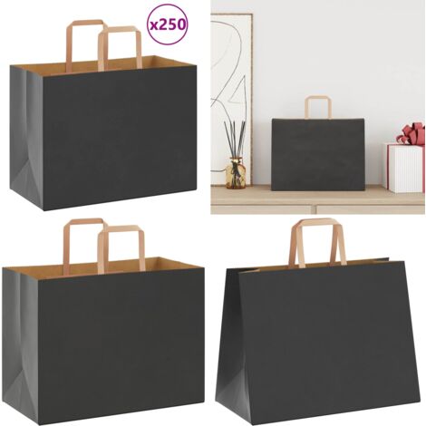 vidaXL Papiertragetaschen 250 Stk. mit Henkeln Schwarz 32x17x25 cm