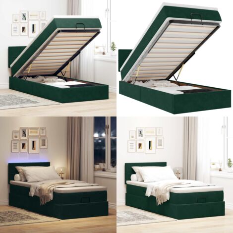 vidaXL Ottomane Bett mit Matratze & LEDs Dunkelgrün 90x200 cm Samt