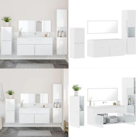 WIFESE Badmöbel-Set Hochglanz Weiß - Waschbeckenunterschrank 60cm Mit Spiegel