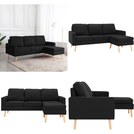 3-Sitzer Sofa Mit Hocker – Kunstleder Schwarz, 180 Cm Breit, Relaxsofa Für Wohnzimmer, Mit Metallgestell