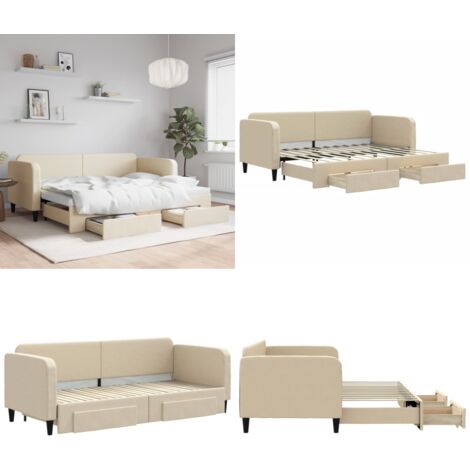 Tagesbett Ausziehbar mit Schubladen Creme 80x200 cm Stoff - Sofa Bett - Schlafcouch - Gästebett - Tagesbett - Wohnzimmer Möbel - Home & Living
