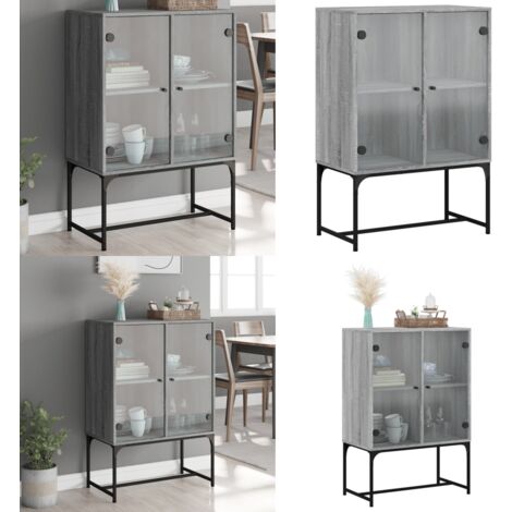 Beistellschrank mit Glastüren Grau Sonoma 69x37x100 cm - Sideboard - Vitrine - Wohnzimmermöbel - Grau - Holzmöbel - Home & Living (1/5)