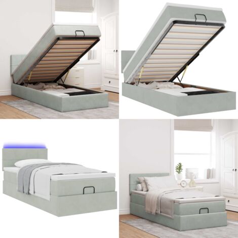 vidaXL Ottoman-Bett mit Matratze & LEDs Hellgrau 100x200 cm Samt