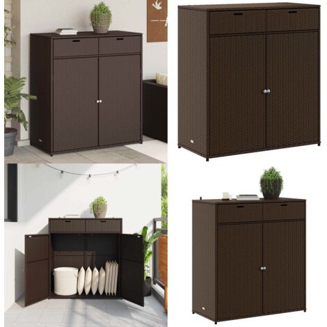 Gartenschrank Braun 105x55x113 cm Poly Rattan - Outdoor-Schrank ...