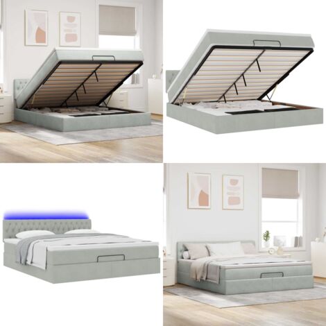 vidaXL Ottoman-Bett mit Matratze & LEDs Hellgrau 180x200 cm Samt