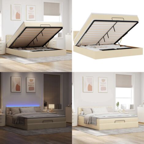 vidaXL Ottomane Bett mit Matratze & LEDs Creme 180x200 cm Stoff