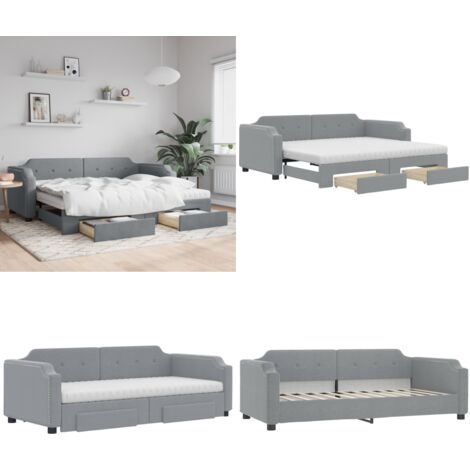 Tagesbett Ausziehbar mit Schubladen Hellgrau 80x200 cm Stoff - Sofa - Gästebett - Schlafsofa - Tagesbett - Bett - Home & Living
