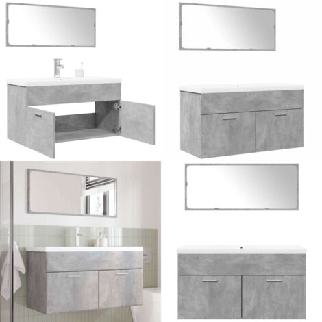 VidaXL 3-tlg. Badmöbel Set Betongrau - Waschbeckenunterschrank, Spiegel & Schrank