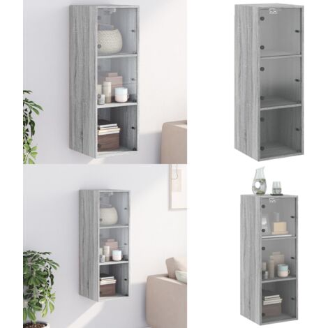 Wandschrank mit Glastüren Grau Sonoma 35x37x100 cm - Aufbewahrungsraum - Wohnzimmermöbel - Garderobe - Regal - Wandregal - Home & Living (1/5)