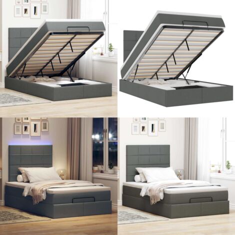 vidaXL Ottoman-Bett mit Matratze & LEDs Dunkelgrau 120x200 cm Stoff
