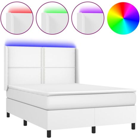 Boxspringbett mit Matratze & LED Weiß 140x200 cm Kunstleder ...