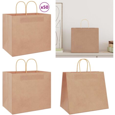 vidaXL Papiertragetaschen 50 Stk. mit Henkeln Braun 32x22x28 cm