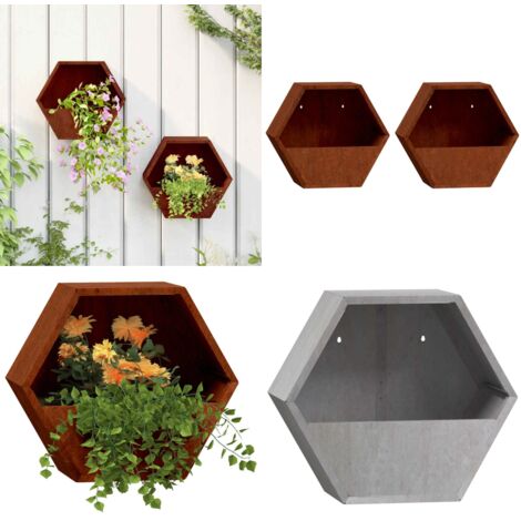 Wand-Pflanzkbel 2 Stk. Rostig Cortenstahl 30x10x25 cm - Cortenstahl -  Wandpflanze - Balkonpflanzen - Gartendeko - Pflanzkasten - Home & Living
