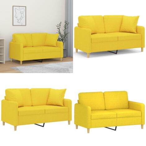 2-Sitzer Sofa 140cm Hellgelb - Stoffcouch Mit Zierkissen
