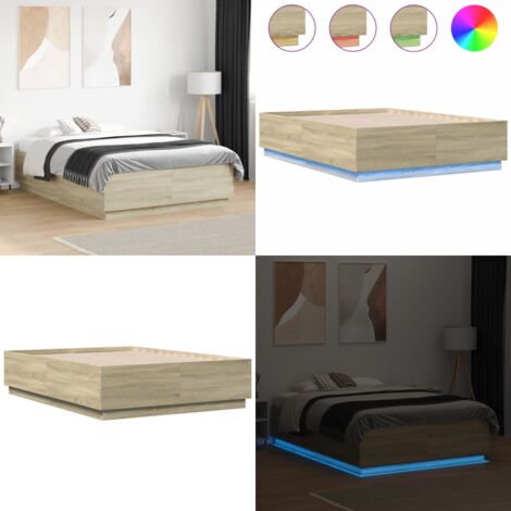 Bettgestell mit LED Sonoma-Eiche 120x190 cm Holzwerkstoff - Holzbettfundament - Bettsystem - LED Beleuchtung - Schlafzimmer Dekoration - Modernes Bett - Home & Living (1/5)