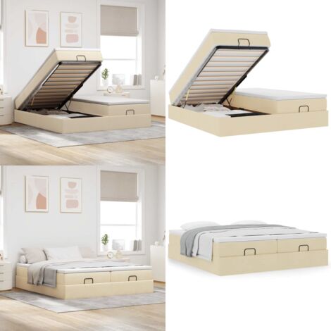 Ottoman-Bett mit Matratzen Creme 200x200 cm Stoff