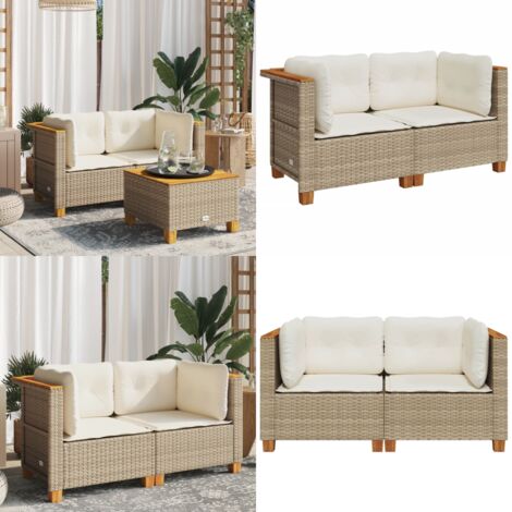 VidaXL Loungesofa Terrasse VidaXL Garten Ecksofa Mit Kissen - Bambus  Loungesofa Cremewei Fr Terrasse Und Garten