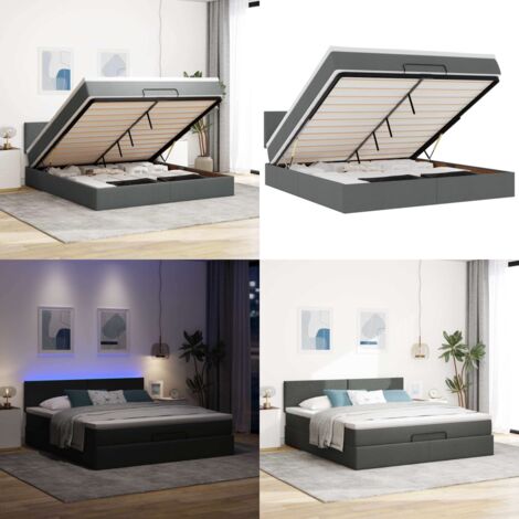 vidaXL Ottomane Bett mit Matratze & LEDs Dunkelgrau 180x200 cm Stoff