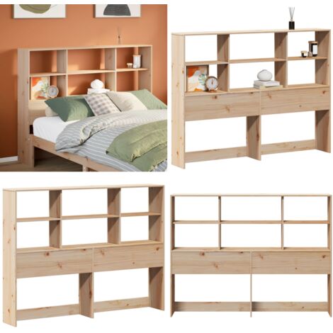 Kopfteil Bett Mit Fächern 195cm - Weiß/Holz Für 140/160cm Betten