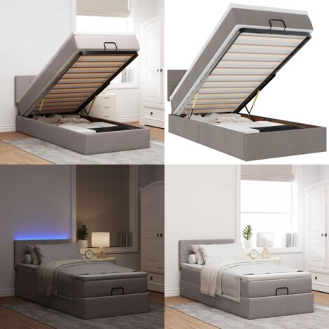 vidaXL Ottomane Bett mit Matratze & LEDs Taupe 90x200 cm Stoff