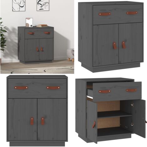 Sideboard Grau 65,5x40x75 cm Massivholz Kiefer - Holz Sideboard - Kiefernholz Sideboard - Wohnzimmer Möbel - Sideboard Grau - Regal Grau - Home & Living (1/5)