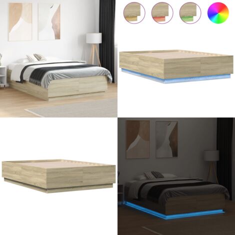 Bettgestell mit LED Sonoma-Eiche 150x200 cm Holzwerkstoff
