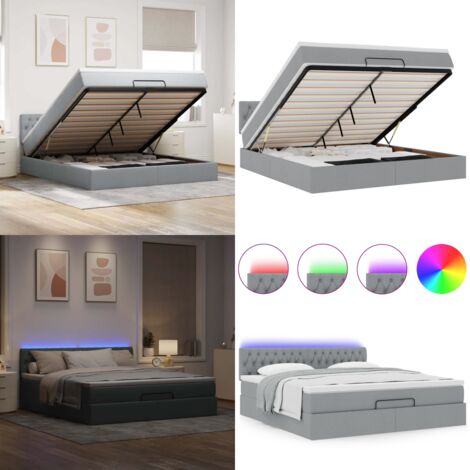 vidaXL Ottomane Bett mit Matratze & LEDs Hellgrau 180x200 cm Stoff