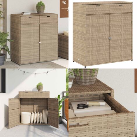 Gartenschrank Beige 105x55x113 cm Poly Rattan - Outdoor-Schrank ...