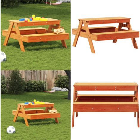 Kinder-Picknicktisch Aus Gebeiztem Massivholz – Für Garten, Terrasse & Spielplatz (78,7x88,9x50,8 Cm)