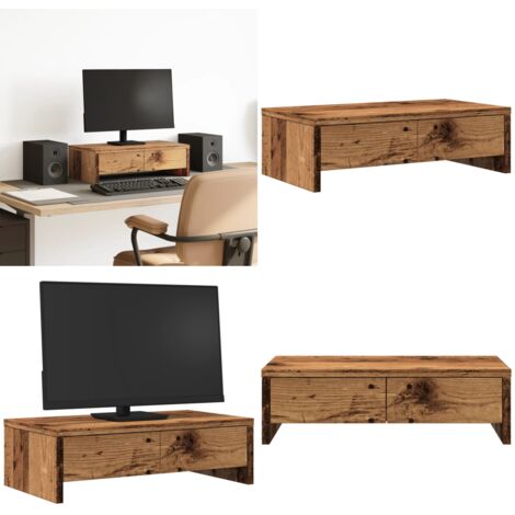 vidaXL Monitorständer mit Schubladen Altholz-Optik 50x27x15 cm