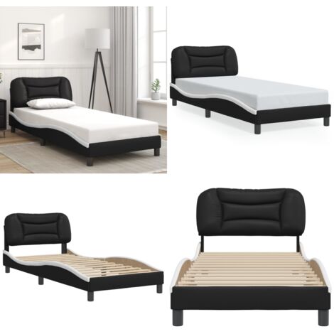 INLIFE Bettgestell Dover 90x200cm - Kunstleder Bett Mit Kopfteil In Schwarz/Weiß