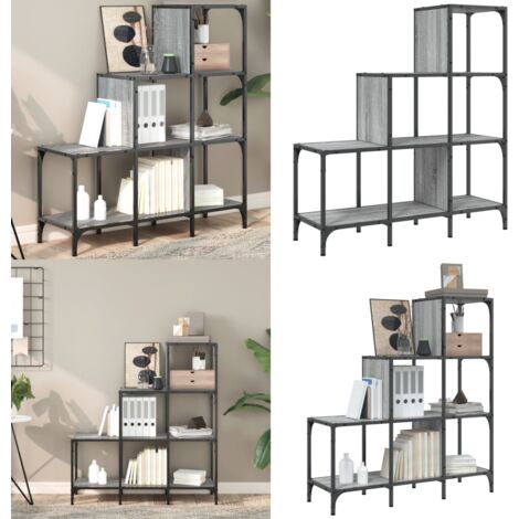 Bücherregal Grau Sonoma 92x30x102 cm Holzwerkstoff und Metall - Bucherregal - Regal - Treppenregal - Stufenregal - Wohnraumorganisation - Home & Living (1/5)