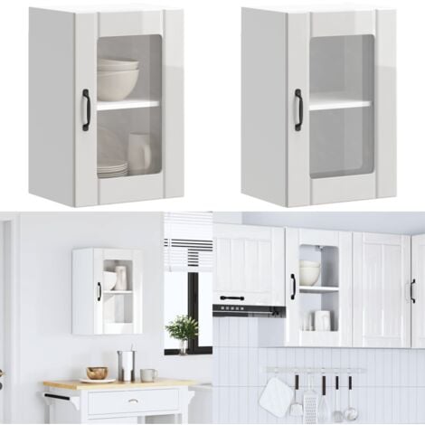 VidaXL Küchen Hängeschrank Porto 40x31x60cm - Hochglanz Weiß Mit Glastür Wandschrank