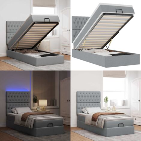 vidaXL Ottomane Bett mit Matratze & LEDs Hellgrau 90x200 cm Stoff
