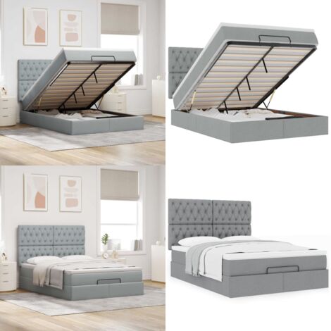 vidaXL Ottoman-Bett mit Matratze Hellgrau 140x190 cm Stoff