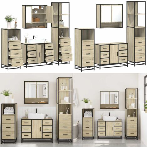 Massbinet 4-teiliges Badmöbel-Set Sonoma-Eiche - Stilmöbel Aus Massivholz