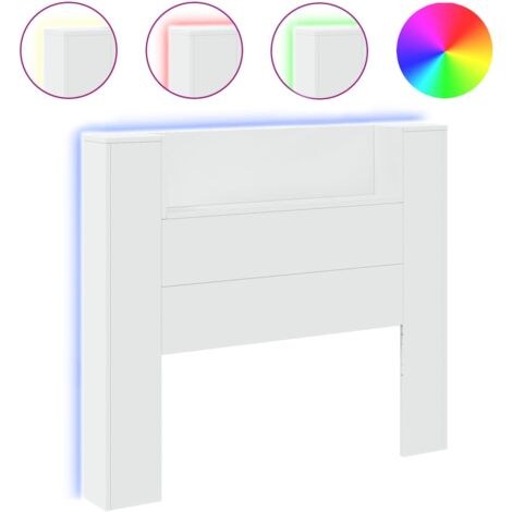 Myheimly LED Kopfteil Für Bett – 140x103,5 Cm, Holzwerkstoff Weiß, Mit RGB-LEDs Und Ablagen