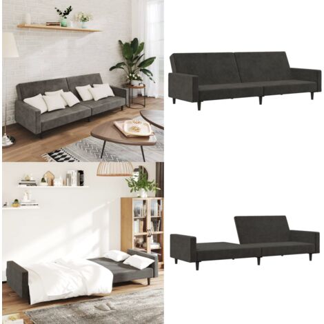Schlafsofa 2-Sitzer Dunkelgrau Samt - Samtsofa - Schlafsofa - Gästebett - Wohnzimmersofa - Couch - Home & Living (1/5)