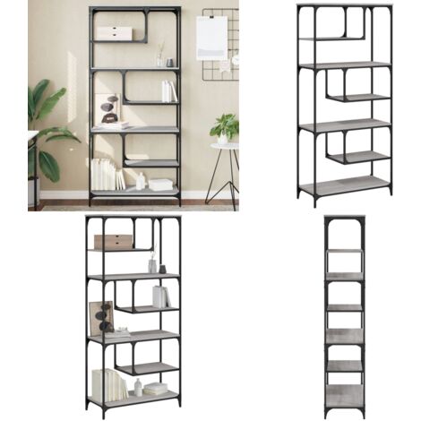 Bücherregal Grau Sonoma 81x36x176 cm Holzwerkstoff - BucheRegal - Bücherregal Grau - Wohnraum Dekoration - Regal Holz - Regal Metall - Home & Living (1/5)