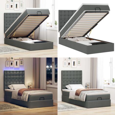 vidaXL Ottomane Bett mit Matratze & LEDs Dunkelgrau 80x200 cm Stoff