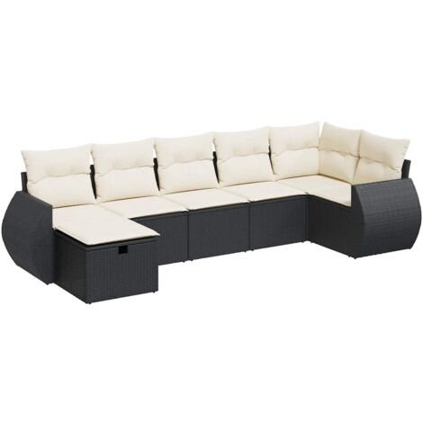 VidaXL Garten-Sofagarnitur 7-teilig - Schwarz Poly Rattan Mit Kissen, Outdoor Lounge Set
