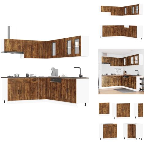 Emmtore 11-teilige Küchenzeile Altholz - Komplettset Mit Unterschränken & Hängeschränken