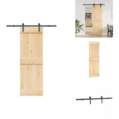 VidaXL Schiebetür Aus Massivholz Kiefer 70x210 Cm | Mit Schwarzem Beschlag-Set | Platzsparend & Leise Gleitend