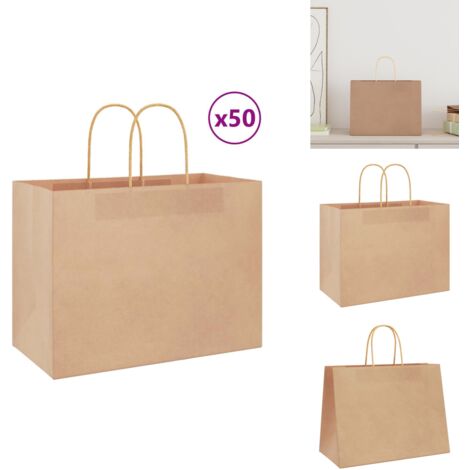 Inoverse 50 Papiertüten Mit Henkel - Braune Kraftpapiertüten 26+20x28 Cm