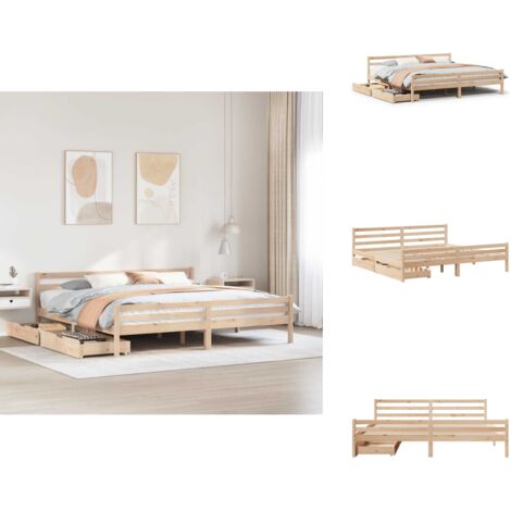 VidaXL Familienbett 270x200 Cm Massivholz Kiefer - Extra Großes Bettgestell Mit Lattenrost, Rustikaler Stil